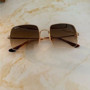 Ray-Ban Women's Gold Frame Sunglasses with Brown Lenses